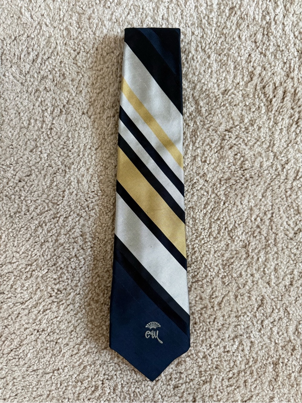 Striped Navy, Gold & White Men's Tie – Classic Diagonal Design